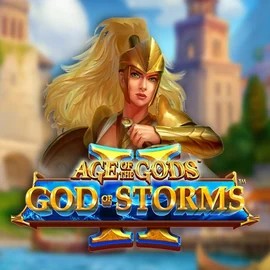 Age Of The Gods: God Of Storms 2 online game logo by Playtech on rodeoslots.net
