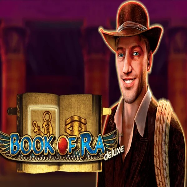 Slots logo of Book of Ra Deluxe from Novomatic at Rodeo Casino