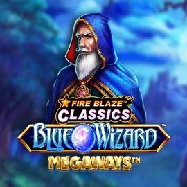 Fire Blaze Blue Wizard Megaways online game logo by Rarestone Gaming on rodeoslots.net
